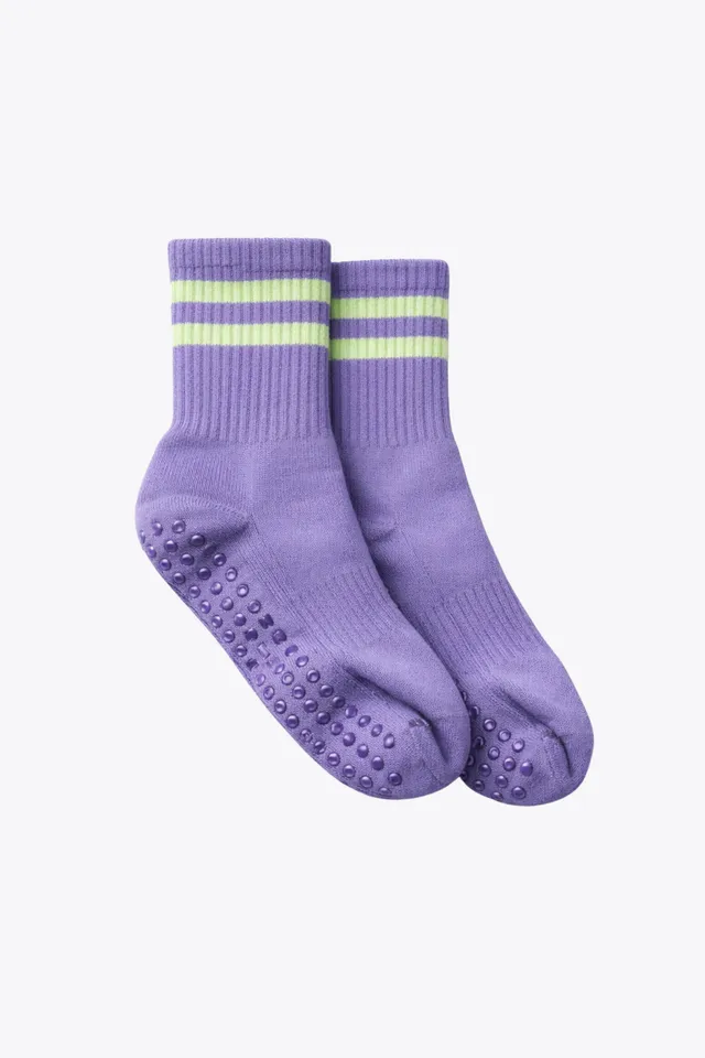 luz-collections-chaussettes-hautes-violettes-ray-es-vertes-anti-d-rapantes image 1