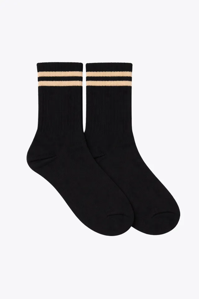 luz-collections-chaussettes-ray-es-ocres-noires-chaussettes-de-sport-coton image 1